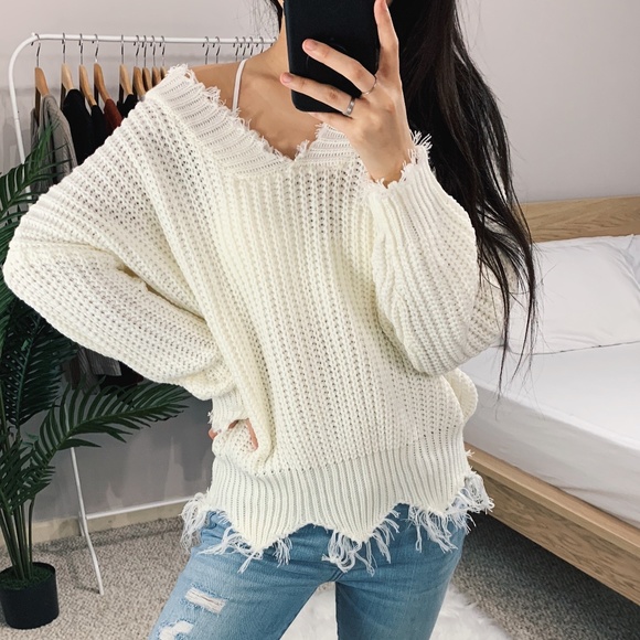 🆕 Sadie - Ivory Frayed Sweater - Picture 4 of 6